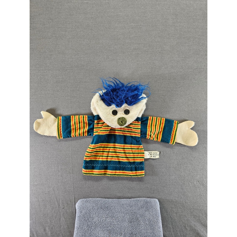 Vintage Tricia San Francisco Hand Crafted Puppet Blue Hair Striped Shirt Toy